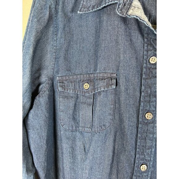 SHIRT 469 Women Size 14 Blue Denim Shirt Button Down Convert Roll Tab 3/4 or L/S - Picture 7 of 12